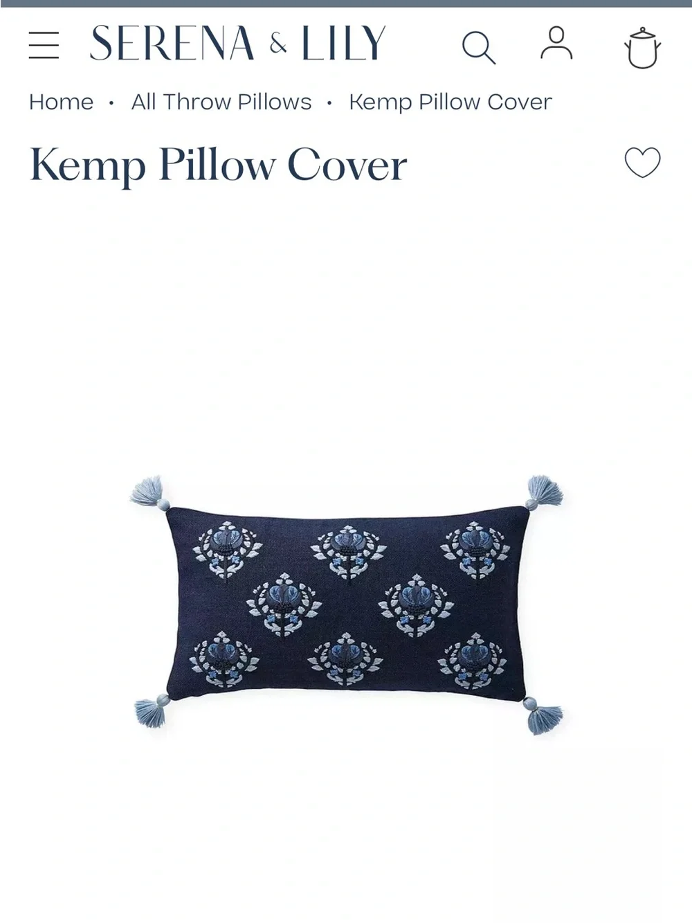 Serena & Lily Kemp Navy Embroidered Throw Pillow Cover
